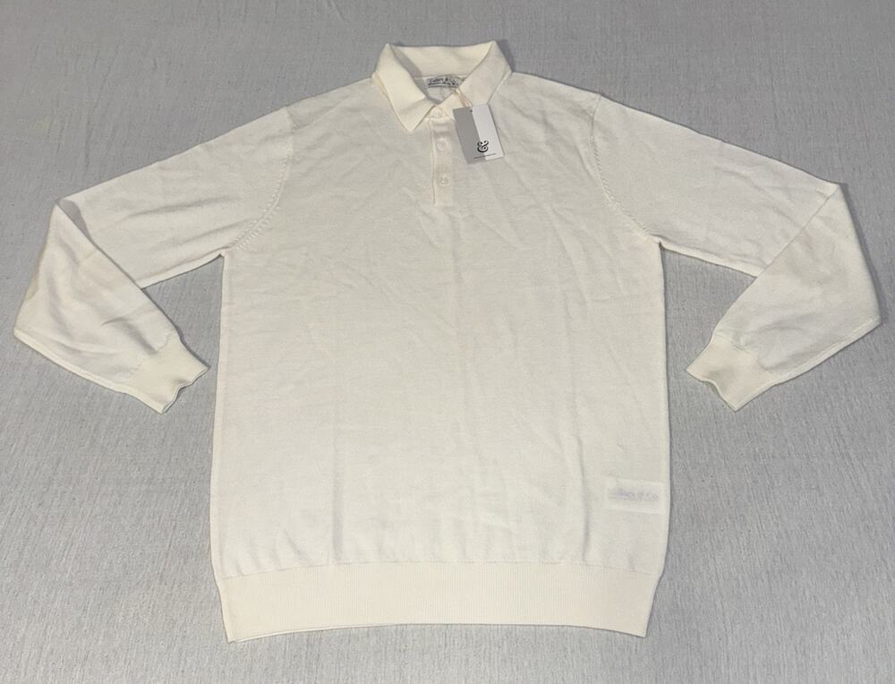 Collars & Co. Australian Marino Wool Sweater 1/4 Zip Cream White Men Medium NWT